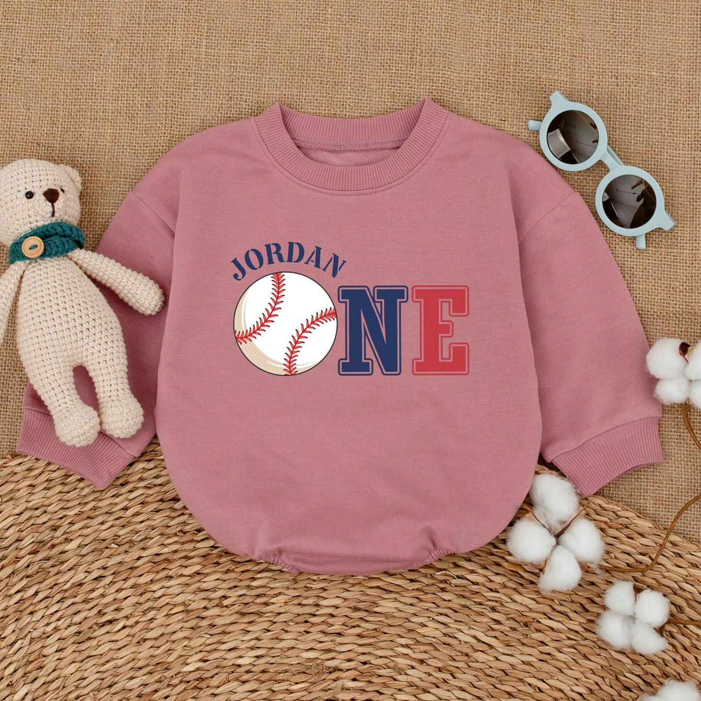 Jordan's 1st Birthday Baseball Romper Baby Boy Outfit Red Navy One Bodysuit Celebration Clothes