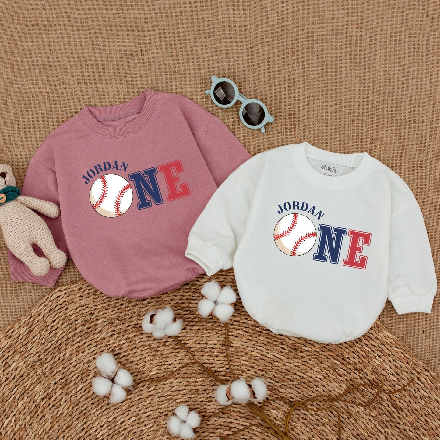 Jordan's 1st Birthday Baseball Romper Baby Boy Outfit Red Navy One Bodysuit Celebration Clothes