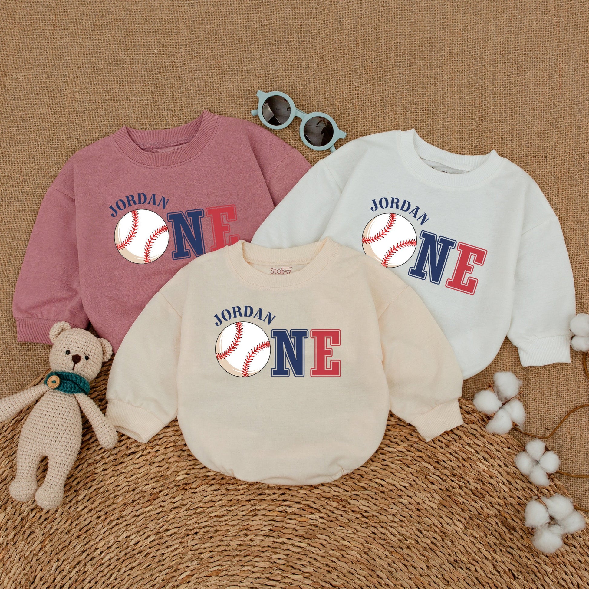 Jordan's 1st Birthday Baseball Romper Baby Boy Outfit Red Navy One Bodysuit Celebration Clothes