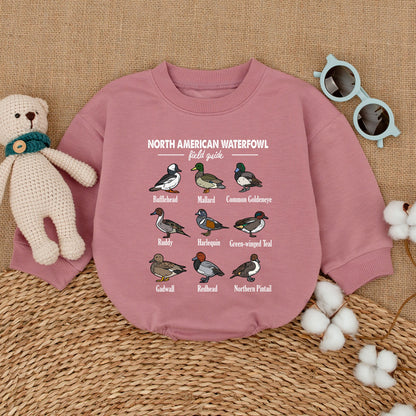 North American Waterfowl Field Guide Baby Romper Educational Duck Species Bodysuit Daddy's Hunting Buddy Bubble Outfit Cartoon Duckling Gift