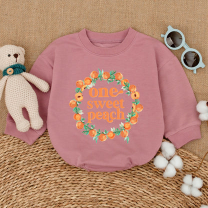 Sweet One Peach 1st Birthday Romper Baby Girl Outfit Whimsical Fruit Design Smash Cake Photo Session Gift Comfortable Cotton Bodysuit