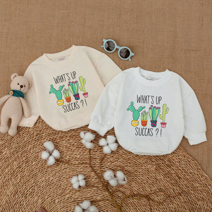 What's Up Succas Baby Romper playful colorful potted cactus succulent bodysuit Hipster Nature Lover Baby Clothes Soft Cotton Baby Shower Gift Announcement Outfit