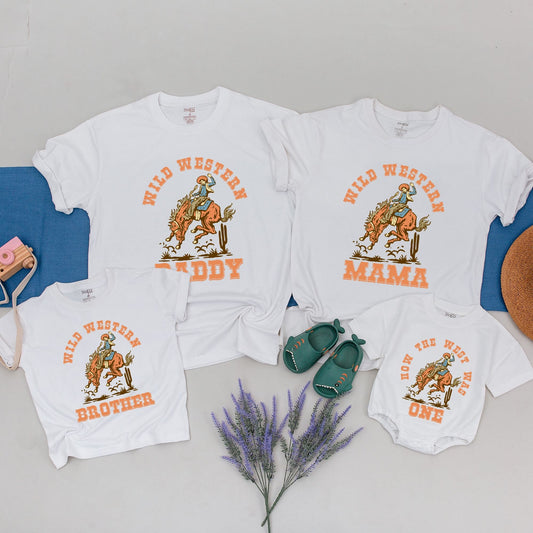 How The West Was One First Birthday Outfit Matching Family Cowboy Shirts Vintage Bucking Bronco Design Wild West Tee