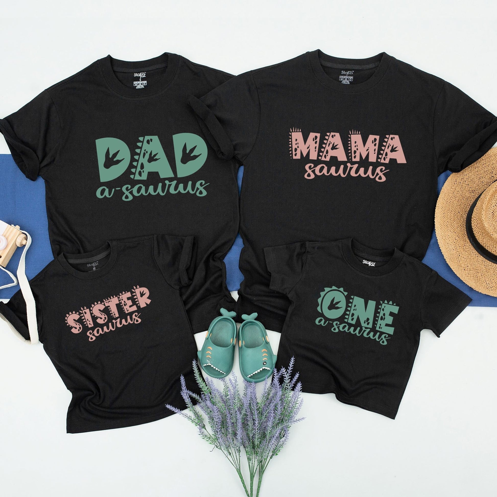 Custom Family Dinosaur Birthday Party Shirts featuring Prehistoric Font Scales and Footprints for Matching Dino Outfits Sage Green Salmon Pink