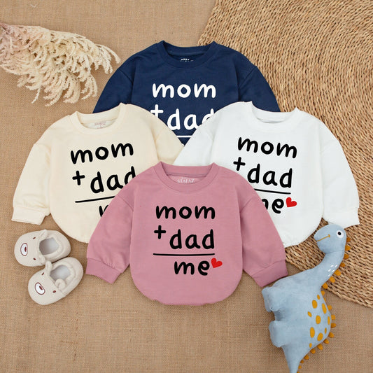 Mom Plus Dad Equals Me Baby Bodysuit, Sweet Gender Reveal & Announcement Gift, Modern Newborn Romper for Father's Day, Playful Infant Wear