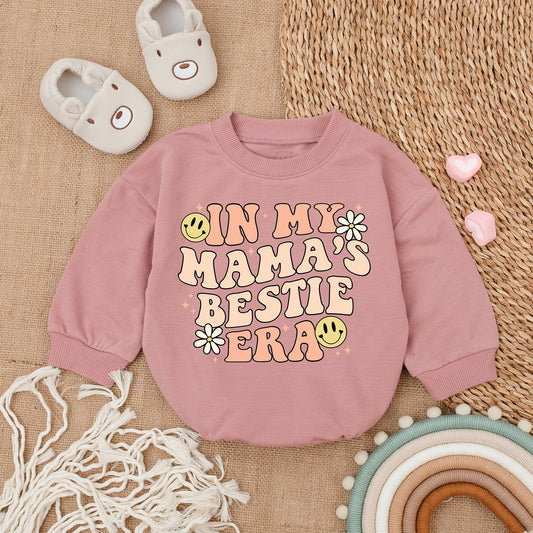 My Mama's Bestie Era Baby Girl Romper Cheerful Vintage Smiley Daisy Outfit Soft Cotton Bodysuit Sweet Mother's Day Gift