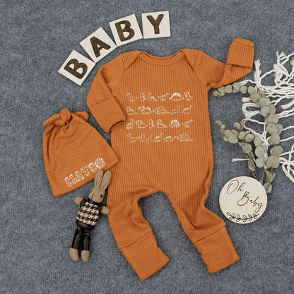 Custom Name Cute Dinosaur Baby Bodysuit with Simple Cartoon Dino Print Minimalist Design Newborn Infant Boy Girl Sleepsuit Going Home Outfit