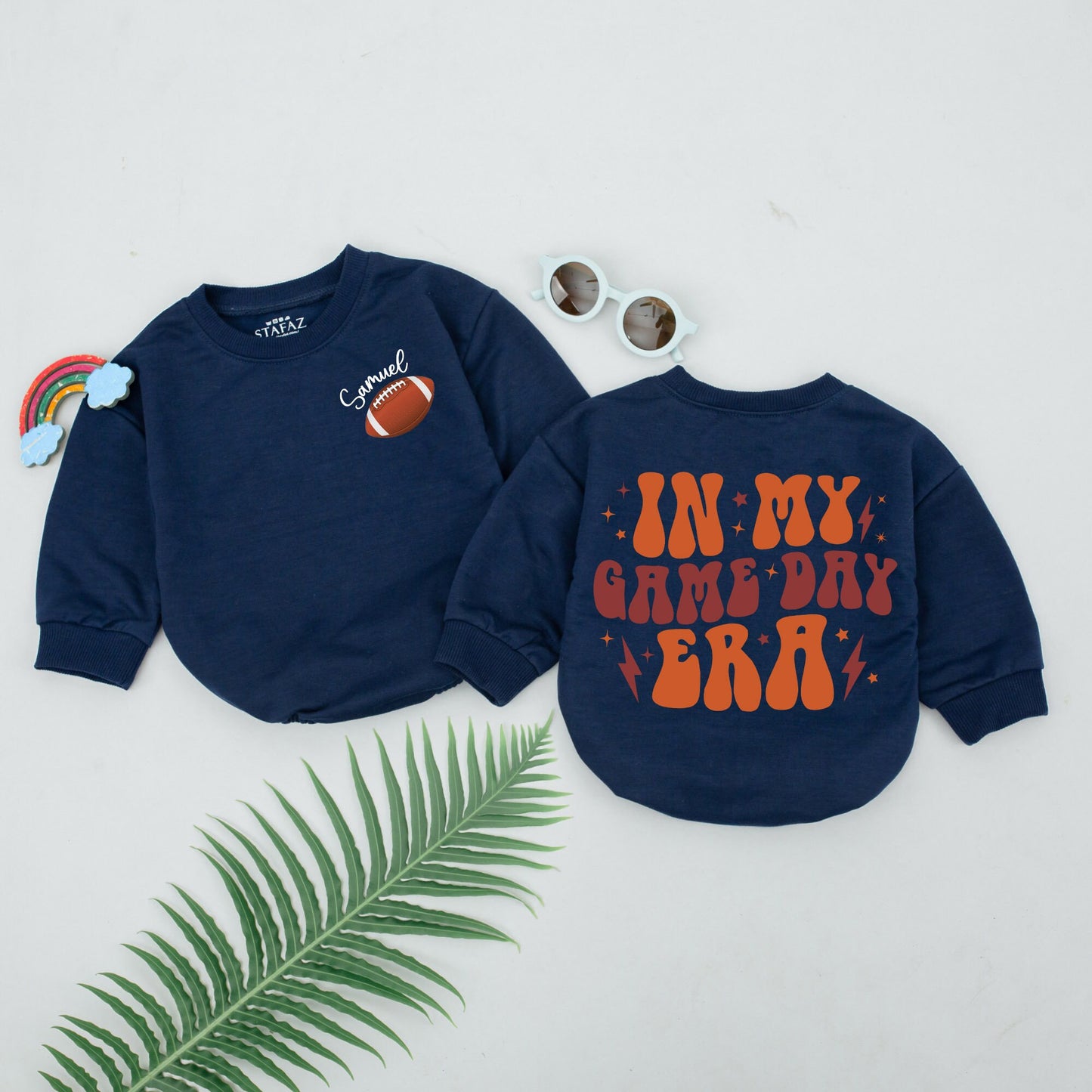 Personalized In My Game Day Era Retro Football Baby Boy Romper Outfit Natural Bubble Gameday Season Newborn Baby Shower Gift
