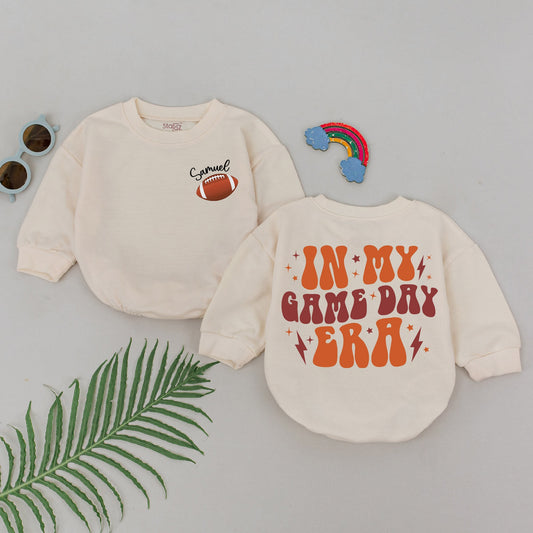 Personalized In My Game Day Era Retro Football Baby Boy Romper Outfit Natural Bubble Gameday Season Newborn Baby Shower Gift