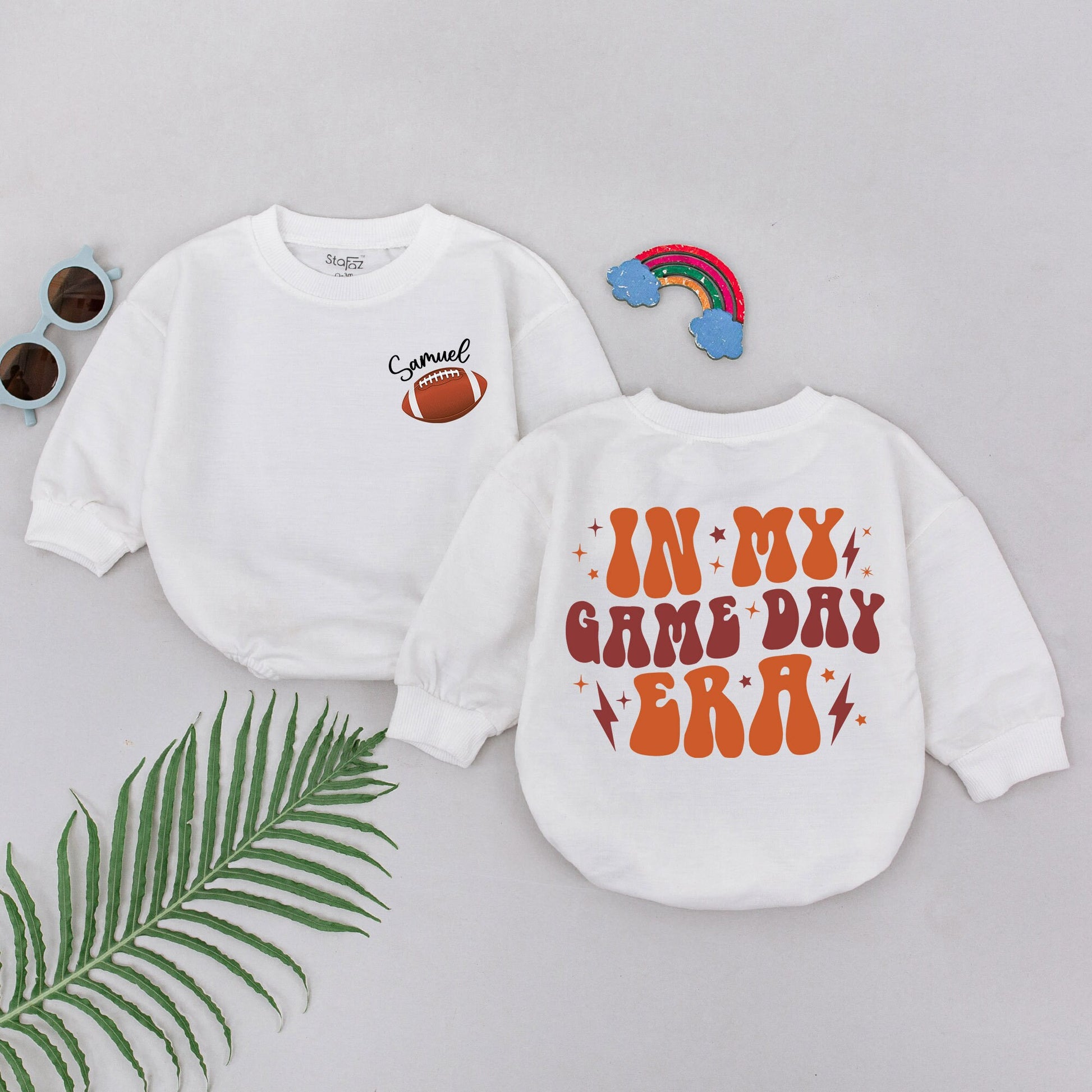Personalized In My Game Day Era Retro Football Baby Boy Romper Outfit Natural Bubble Gameday Season Newborn Baby Shower Gift