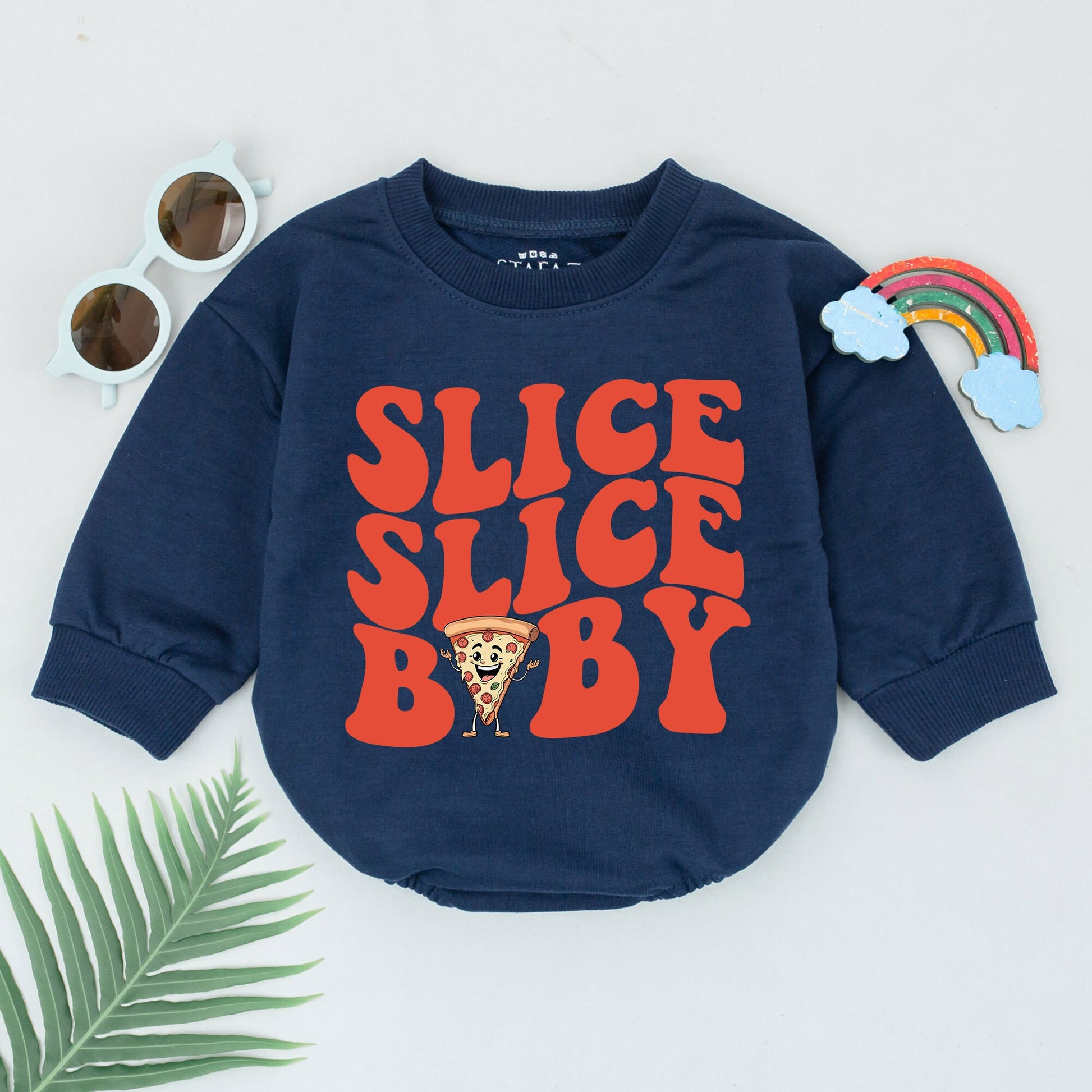 Slice Slice Baby Romper Cute Cartoon Pizza Slice Retro Font Foodie Gift for Baby Boys Girls Newborn