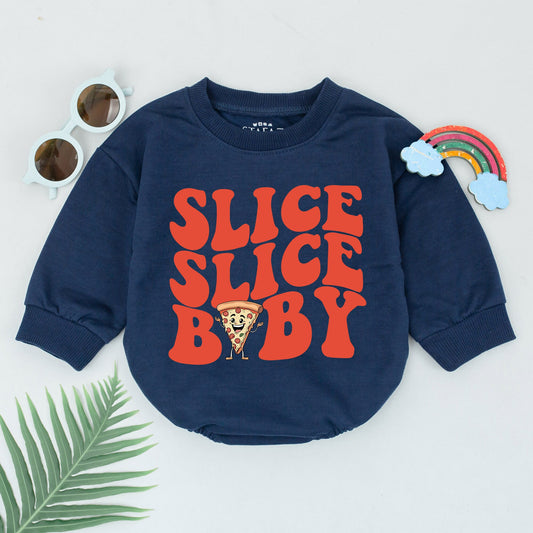 Slice Slice Baby Romper Cute Cartoon Pizza Slice Retro Font Foodie Gift for Baby Boys Girls Newborn