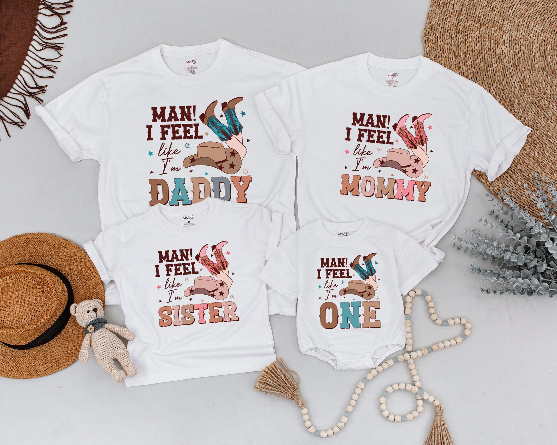 Matching Retro Western Family Birthday Shirts | 1st Birthday Outfit for Baby, Dad & Mom | Cowboy/Cowgirl Party Gifts