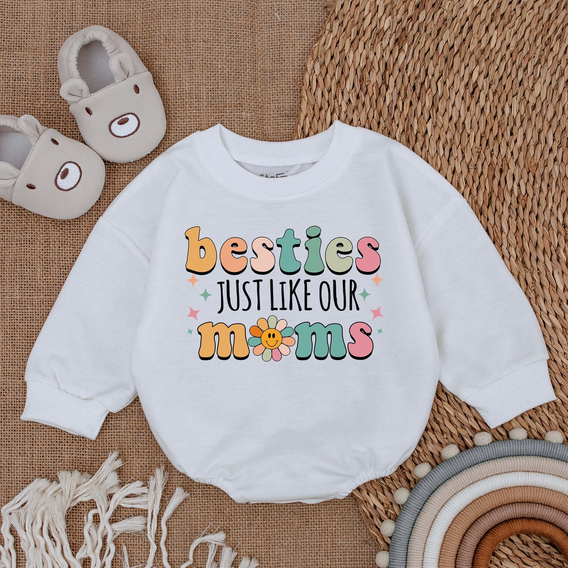 Besties Just Like Our Moms Baby Romper Retro Pastel Flower Face Outfit Infant Clothing