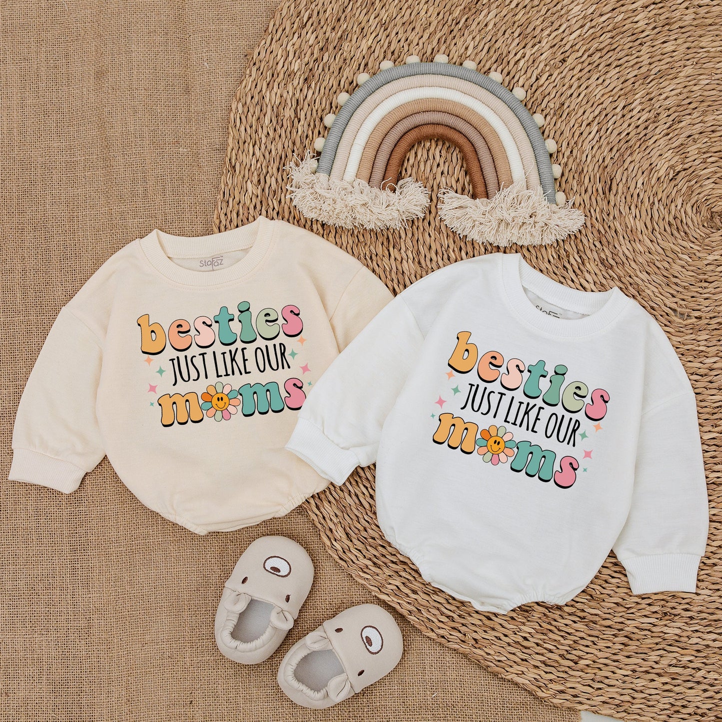 Besties Just Like Our Moms Baby Romper Retro Pastel Flower Face Outfit Infant Clothing