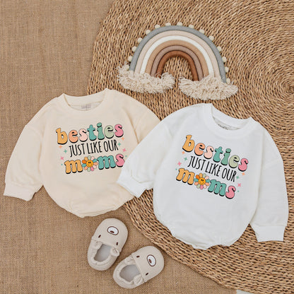 Besties Just Like Our Moms Baby Romper Retro Pastel Flower Face Outfit Infant Clothing