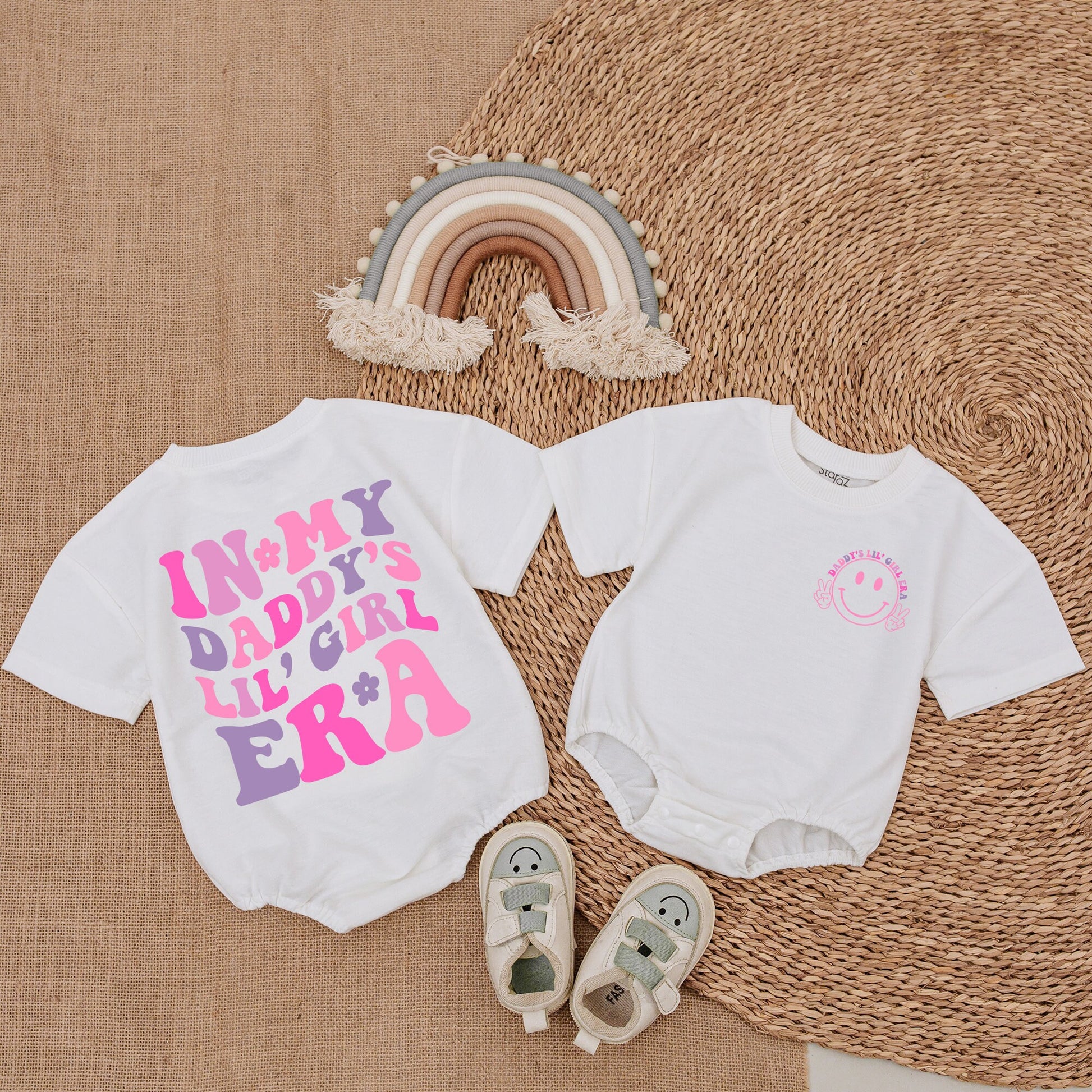 In My Daddy's Lil' Girl Era Romper Bodysuit Set Hot Pink Purple Retro Baby Girl Outfit Gift Playful Era Shirt