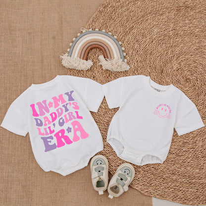 In My Daddy's Lil' Girl Era Romper Bodysuit Set Hot Pink Purple Retro Baby Girl Outfit Gift Playful Era Shirt