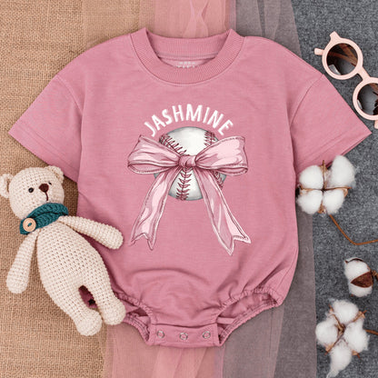 Custom Baseball Bow Baby Bodysuit Toddler T-Shirt Cute Girly Game Day Outfit with Name Jashmine