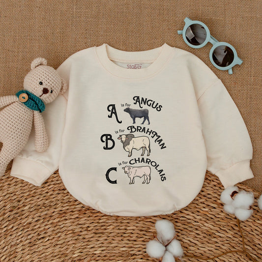 Cow Alphabet Baby Romper Cute Farm Animal ABC Angus Brahman Charolais Newborn Bubble Gift