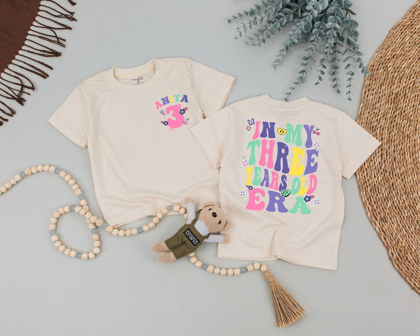 Personalized 3rd Birthday Girl Shirt, In My Three Year Old Era Tee, Custom Name Toddler Outfit with Butterflies & Sprinkles, Fun & Colorful!