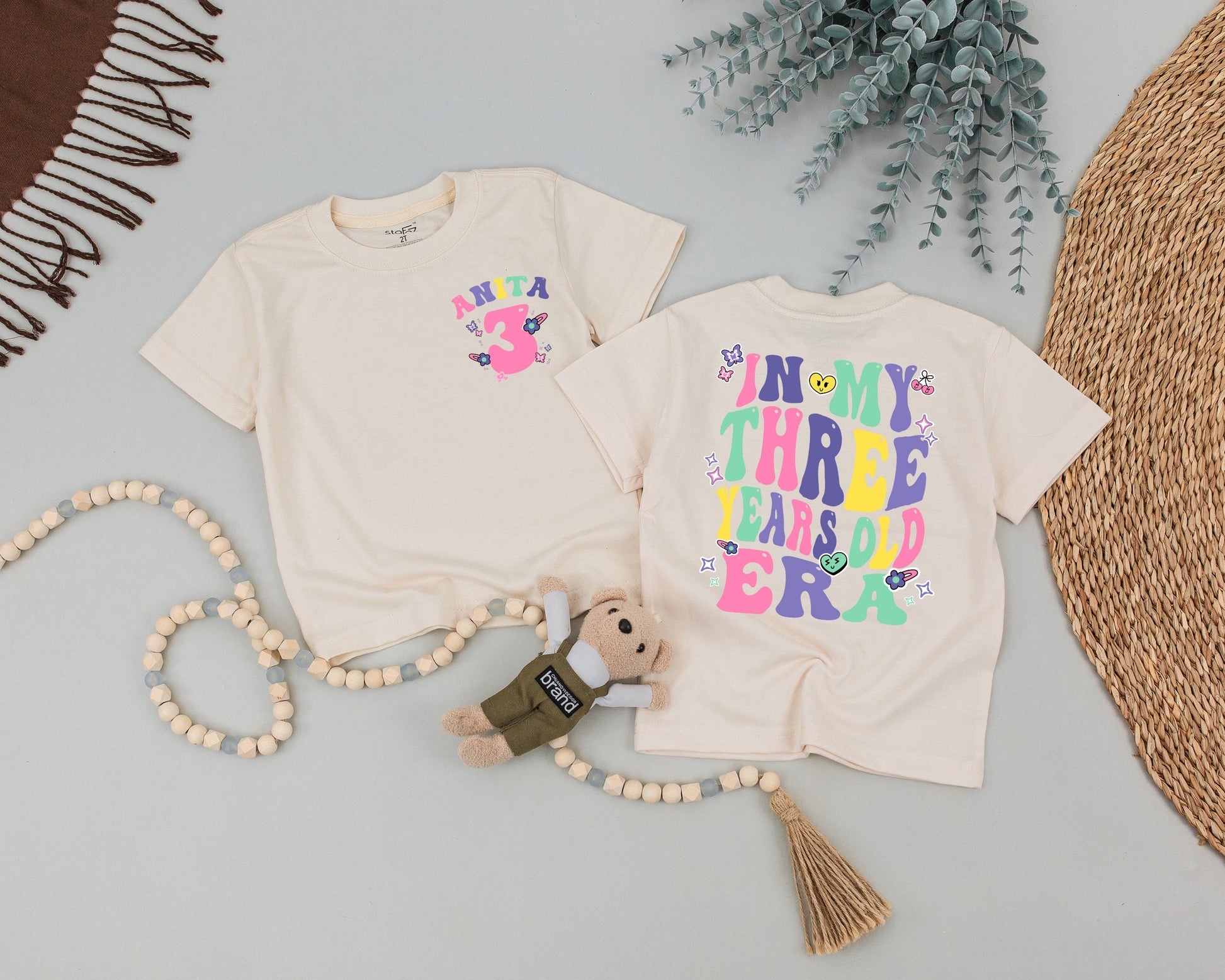 Personalized 3rd Birthday Girl Shirt, In My Three Year Old Era Tee, Custom Name Toddler Outfit with Butterflies & Sprinkles, Fun & Colorful!