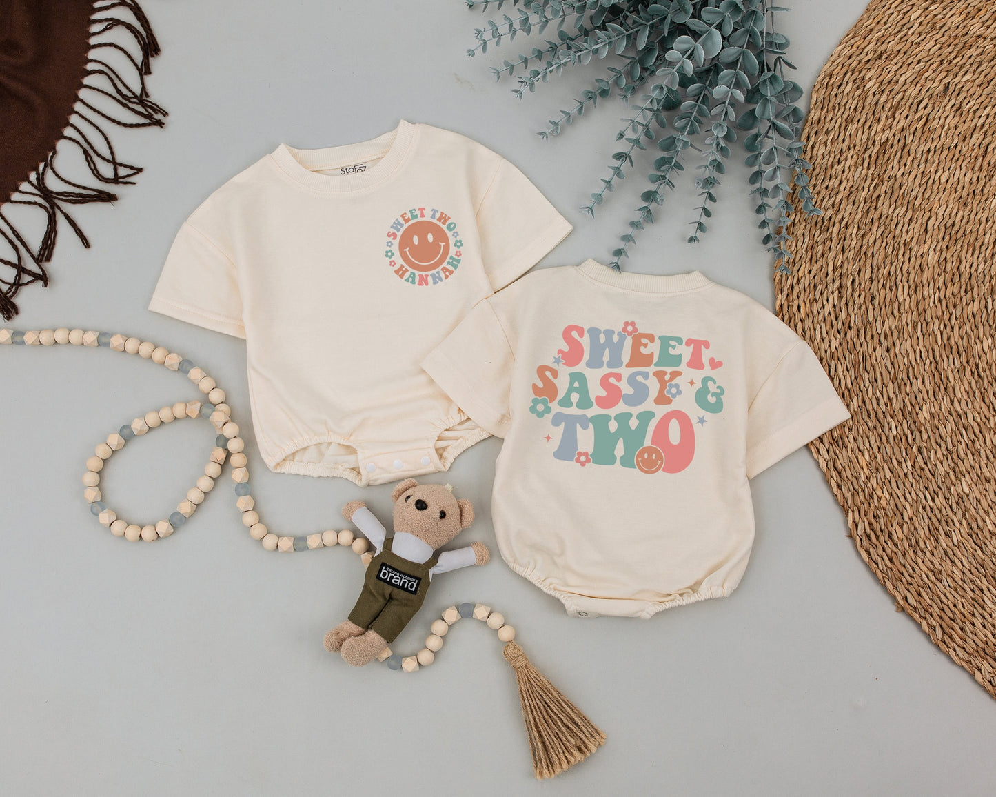 Sweet Sassy Two Birthday Girl Shirt: Retro Pastel 2nd Birthday Outfit, Smiling Face Toddler Tee, 70s Style Party Clothes, Sweet Two Hannah B-day