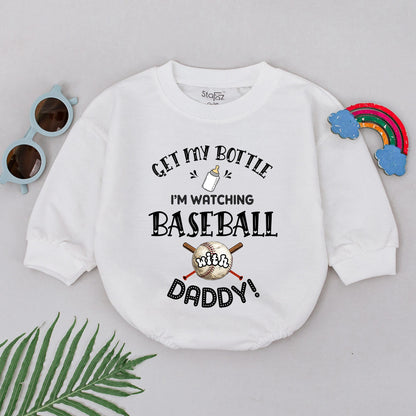 My First Baseball Game Romper, Daddy's Little Fan Outfit, Baseball Baby Bodysuit for Father's Day Gift, Infant Clothes, Cute Baseball Bats, Black Design (138 chars)