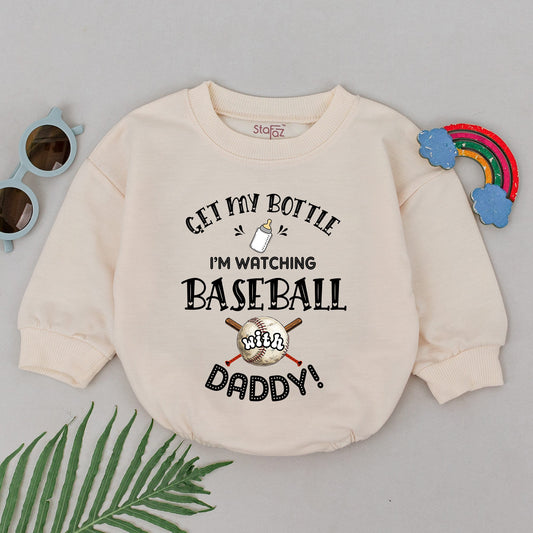 My First Baseball Game Romper, Daddy's Little Fan Outfit, Baseball Baby Bodysuit for Father's Day Gift, Infant Clothes, Cute Baseball Bats, Black Design (138 chars)