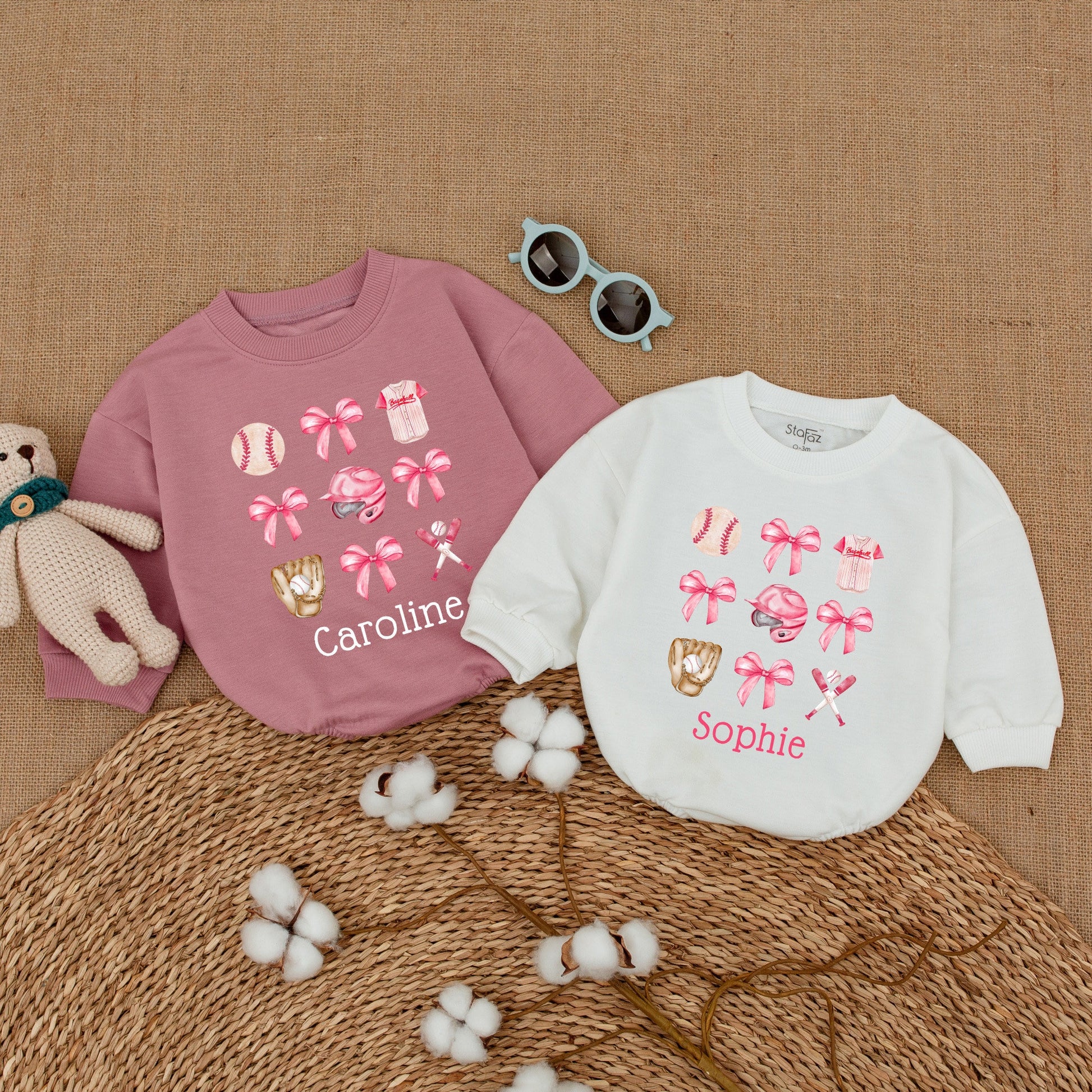 Personalized Baseball Sister Baby Romper Girl Game Day Outfit Pink Ribbon Watercolor Design Little Sister Bodysuit Baseball Fan Gift