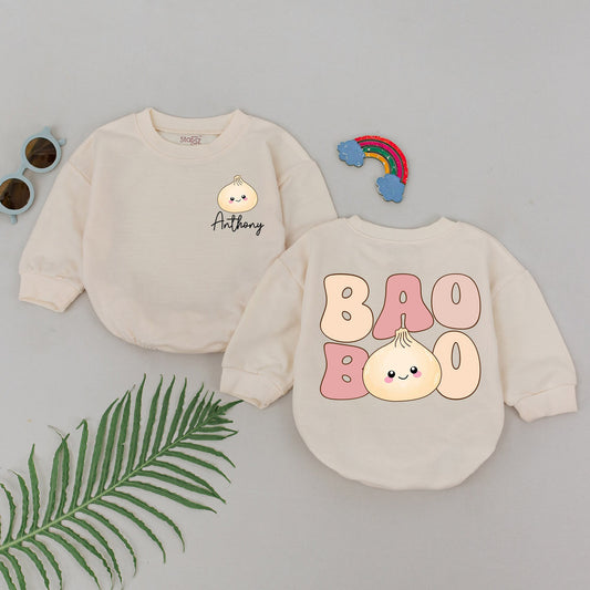 Personalized Family Matching Cute Baby Dumpling Bao Romper Bodysuit smiling face rosy cheeks vegan outfit soft cotton joyful shower gift.