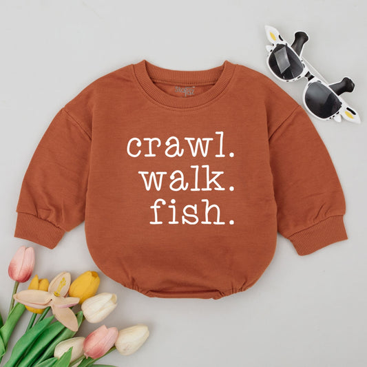 Crawl Walk Fish Baby Romper Cute Fishing Buddy Infant Bodysuit Minimalist White Design Comfortable Baby Clothes Newborn Sports Outfit Baby Shower Gift Coming Home
