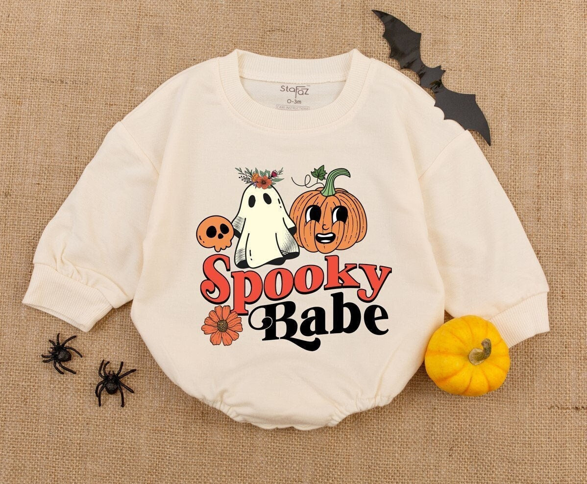 Spooky Babe Romper Adorable Halloween Ghost Floral Crown Pumpkin Skull Outfit Baby's First Halloween Gift