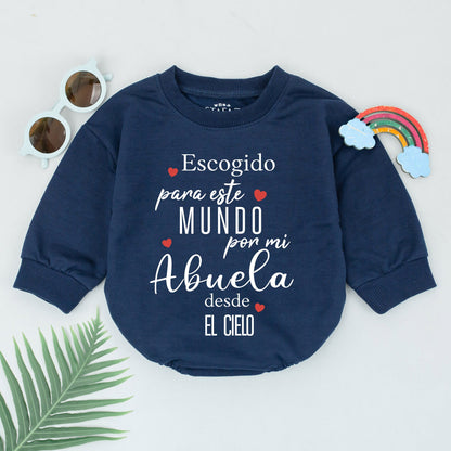 Sentimental Spanish 'Escogido para este MUNDO por mi Abuela desde EL CIELO' Baby Romper, Handpicked by Grandma Memorial Outfit Soft Cotton New Baby Shower Gift