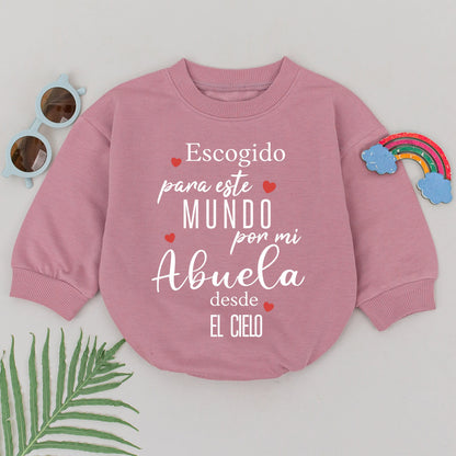 Sentimental Spanish 'Escogido para este MUNDO por mi Abuela desde EL CIELO' Baby Romper, Handpicked by Grandma Memorial Outfit Soft Cotton New Baby Shower Gift