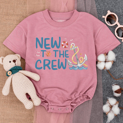 New To The Crew Nautical Anchor Design Bubble Romper Short Sleeve Baby Outfit Cute Infant Boating Beach Summer New Baby Gift