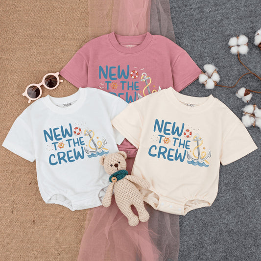 New To The Crew Nautical Anchor Design Bubble Romper Short Sleeve Baby Outfit Cute Infant Boating Beach Summer New Baby Gift