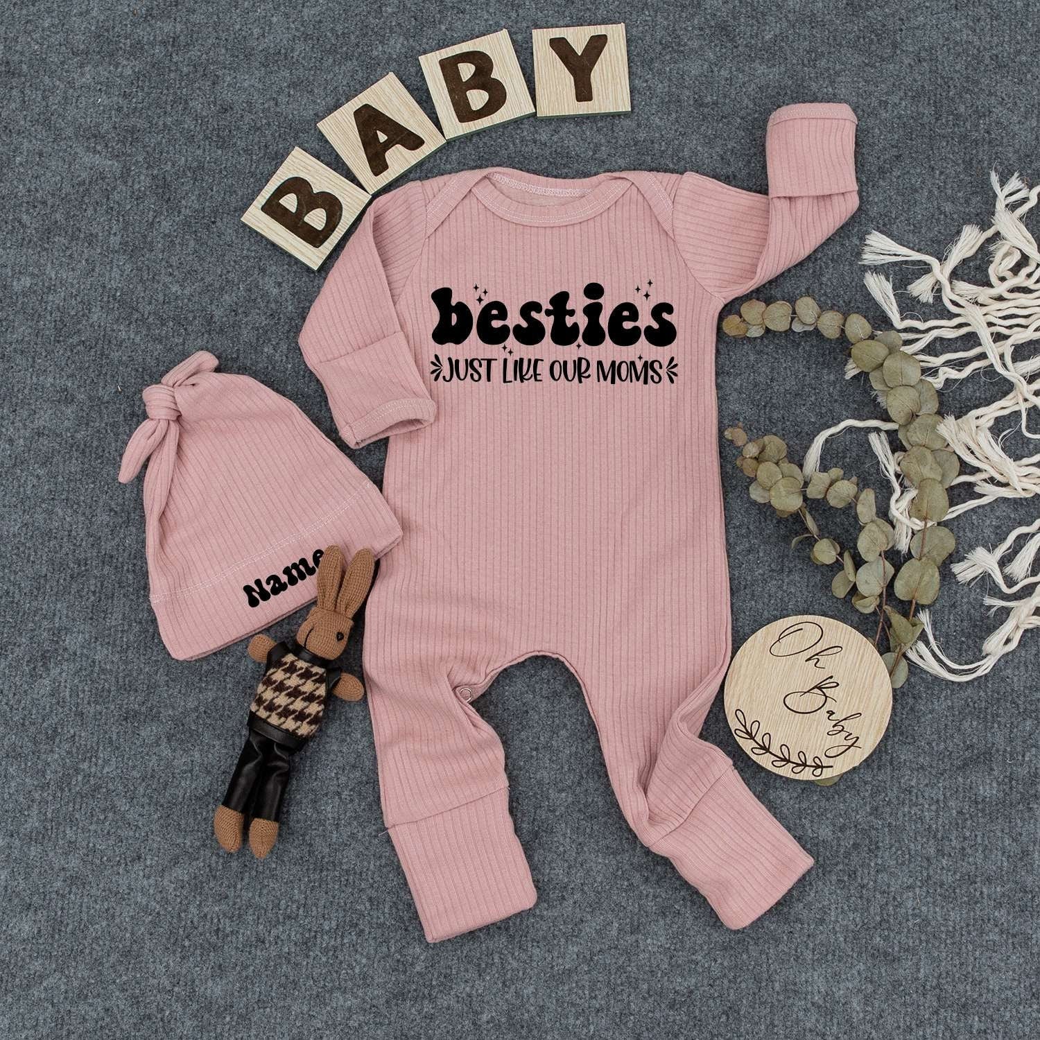 Besties Just Like Our Moms Bodysuit & Hat Set Cute Baby Outfit for Newborns and Infants a Sweet Matching Gift for Girls and Boys