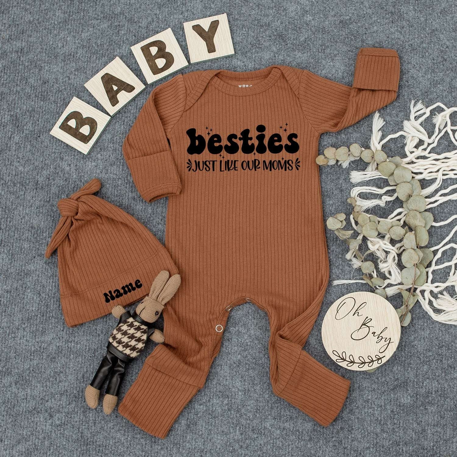Besties Just Like Our Moms Bodysuit & Hat Set Cute Baby Outfit for Newborns and Infants a Sweet Matching Gift for Girls and Boys
