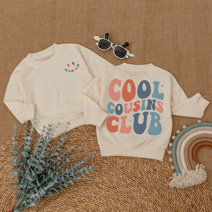 Cool Cousins Club Romper Bodysuit for Baby Girls Boys, Playful Smiley Face Cousin Crew Outfit, Soft Cotton Retro Family Reunion Matching Clothes
