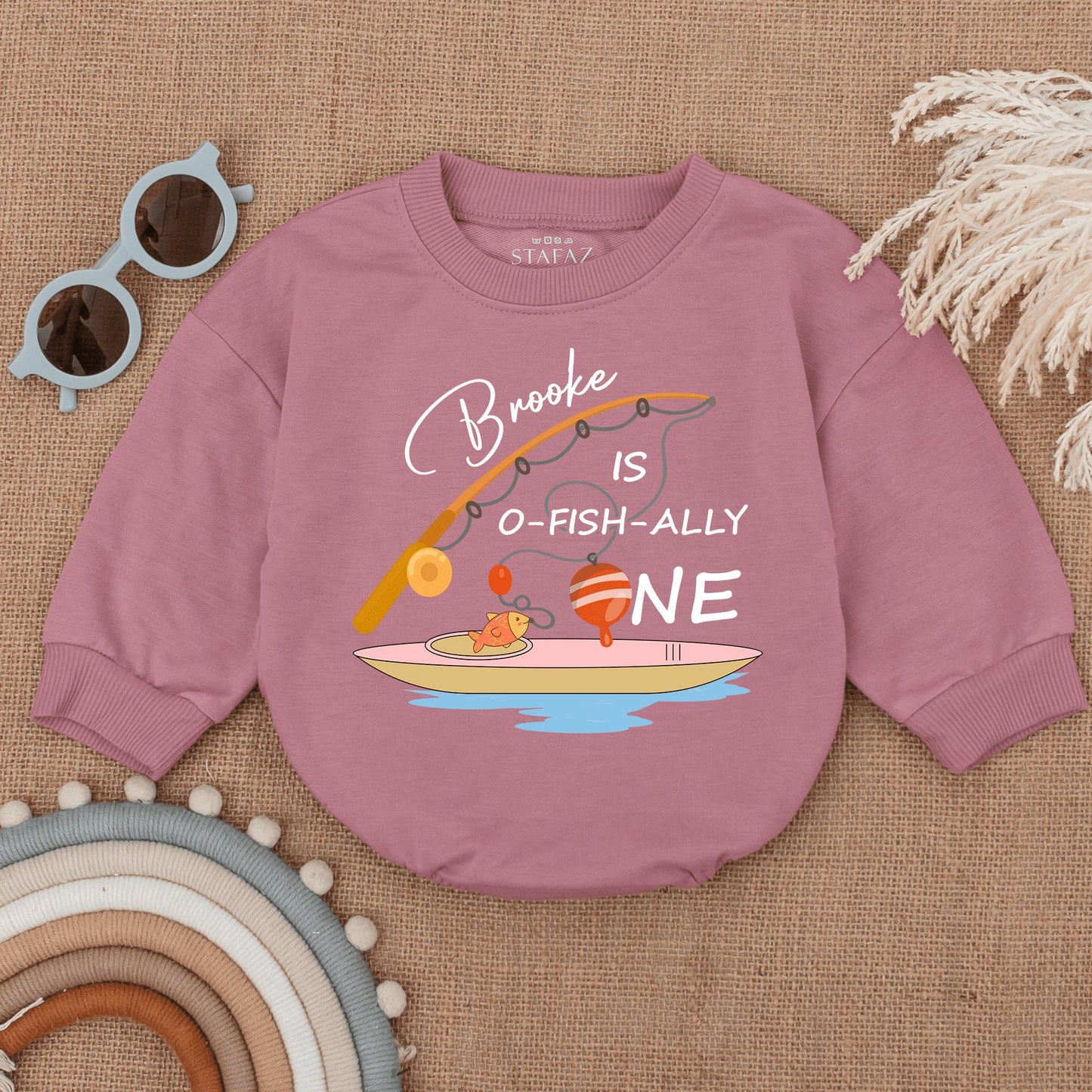 Ofishally One First Birthday Bubble Romper Baby Bodysuit 1st Birthday Outfit Baby Boy Summer Clothes Custom Fishing Theme