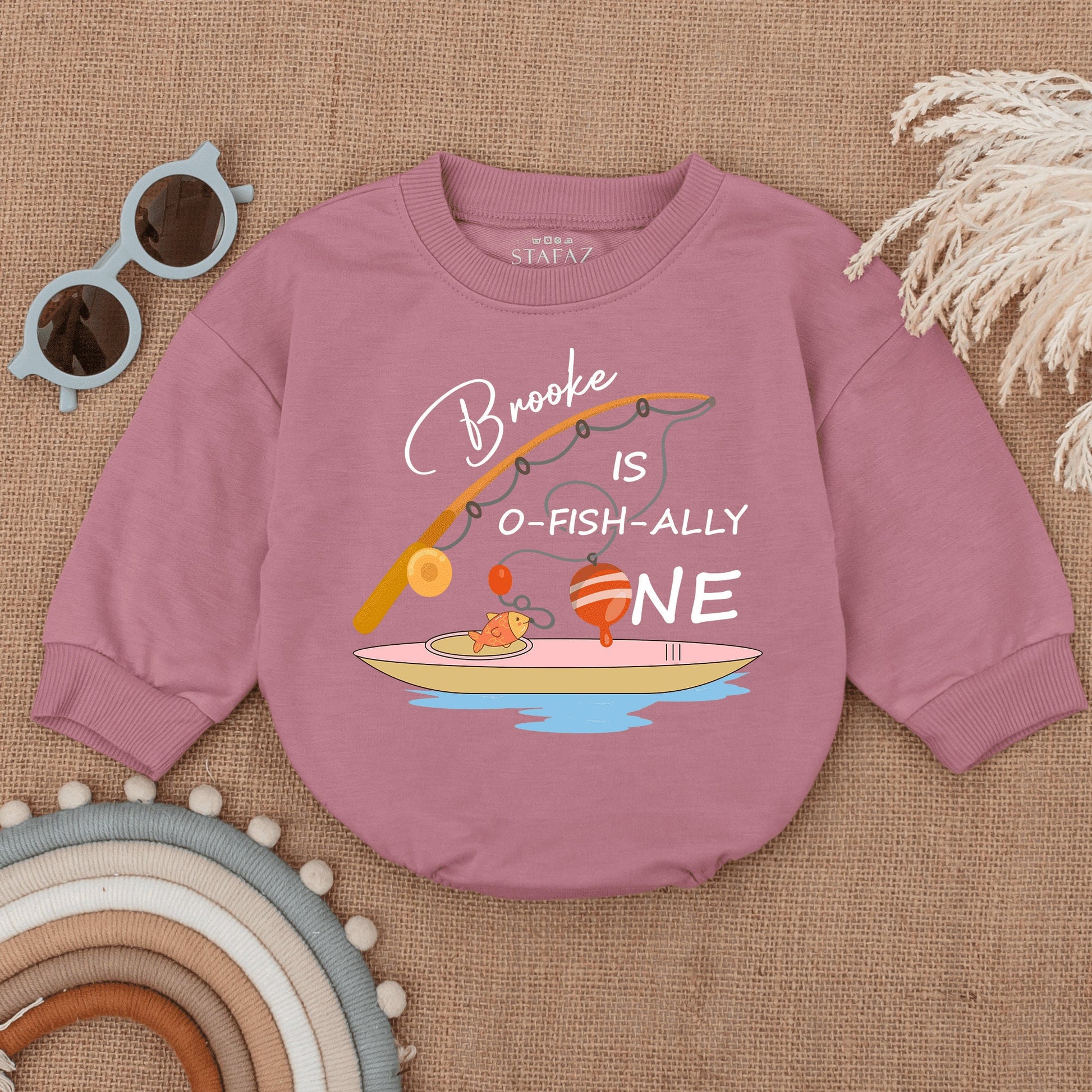 Ofishally One First Birthday Bubble Romper Baby Bodysuit 1st Birthday Outfit Baby Boy Summer Clothes Custom Fishing Theme