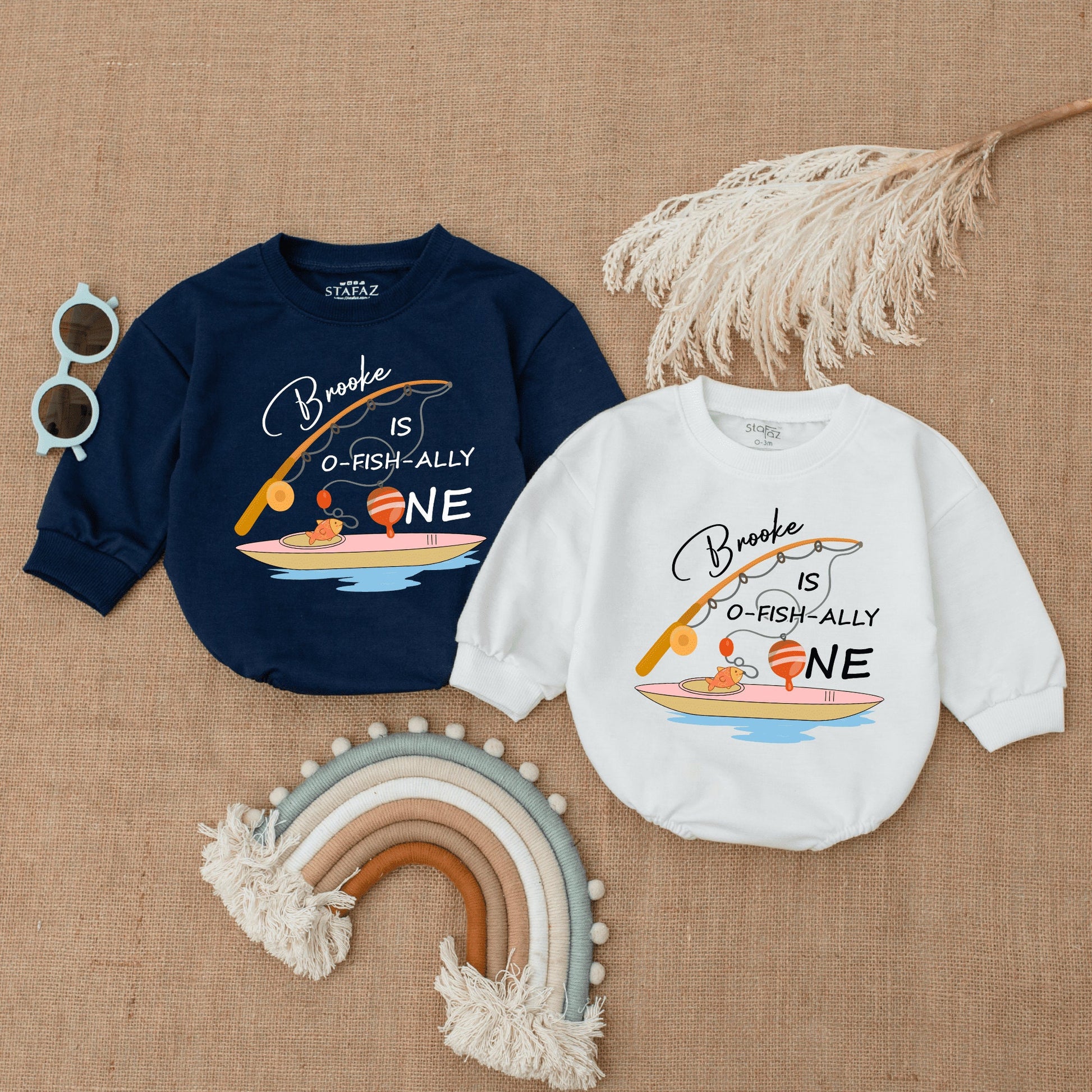 Ofishally One First Birthday Bubble Romper Baby Bodysuit 1st Birthday Outfit Baby Boy Summer Clothes Custom Fishing Theme