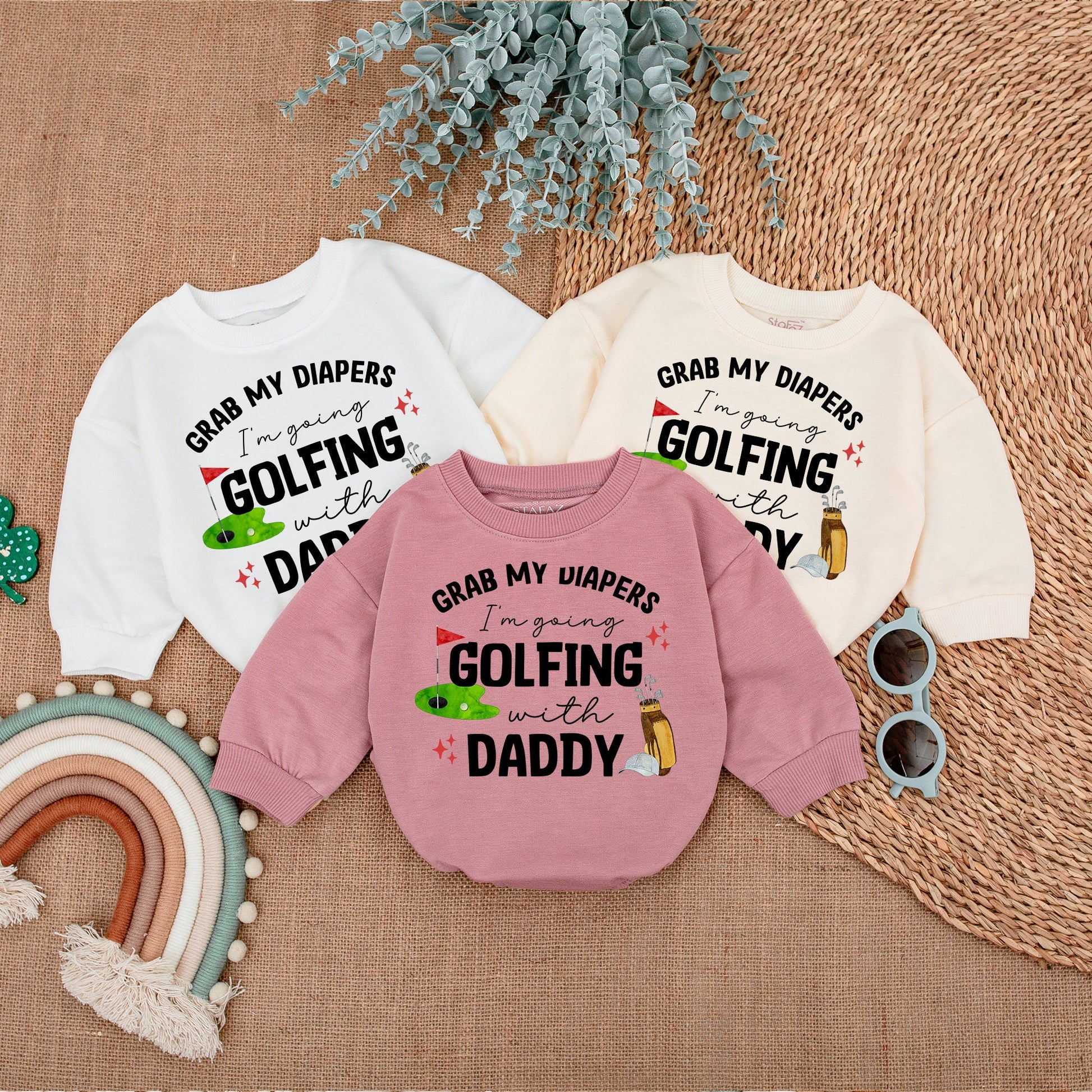 Grab My Diapers Golfing with Daddy Outfit Baby Boy Romper Set Cute Golf Baby Clothes Newborn Bodysuit Shower Gift Whimsical Father's Day Outfit 137