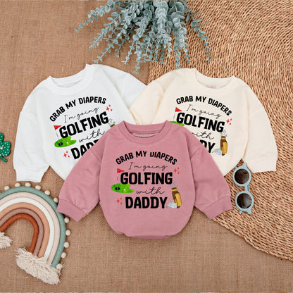 Grab My Diapers Golfing with Daddy Outfit Baby Boy Romper Set Cute Golf Baby Clothes Newborn Bodysuit Shower Gift Whimsical Father's Day Outfit 137