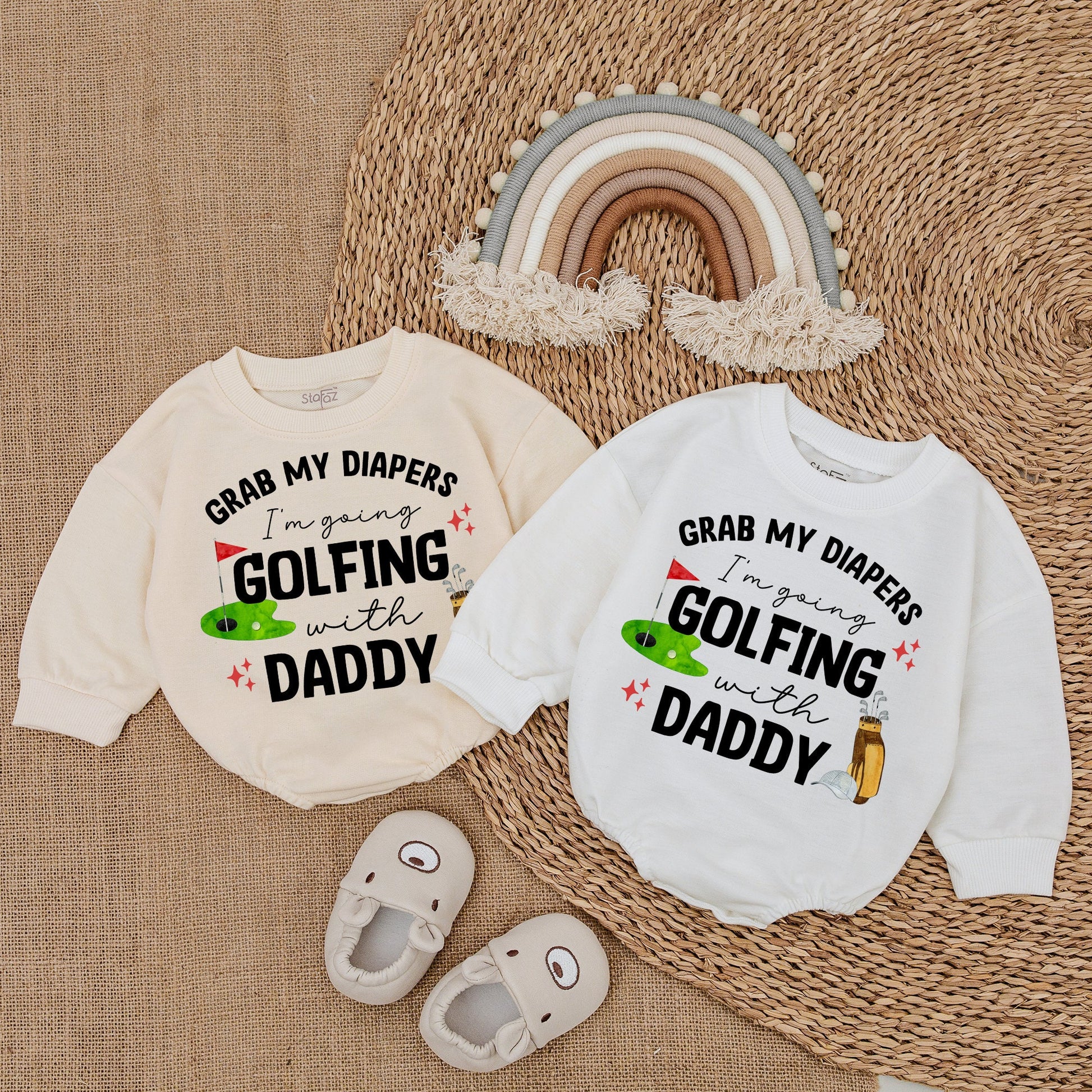 Grab My Diapers Golfing with Daddy Outfit Baby Boy Romper Set Cute Golf Baby Clothes Newborn Bodysuit Shower Gift Whimsical Father's Day Outfit 137