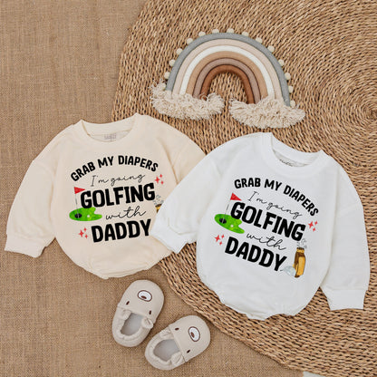 Grab My Diapers Golfing with Daddy Outfit Baby Boy Romper Set Cute Golf Baby Clothes Newborn Bodysuit Shower Gift Whimsical Father's Day Outfit 137