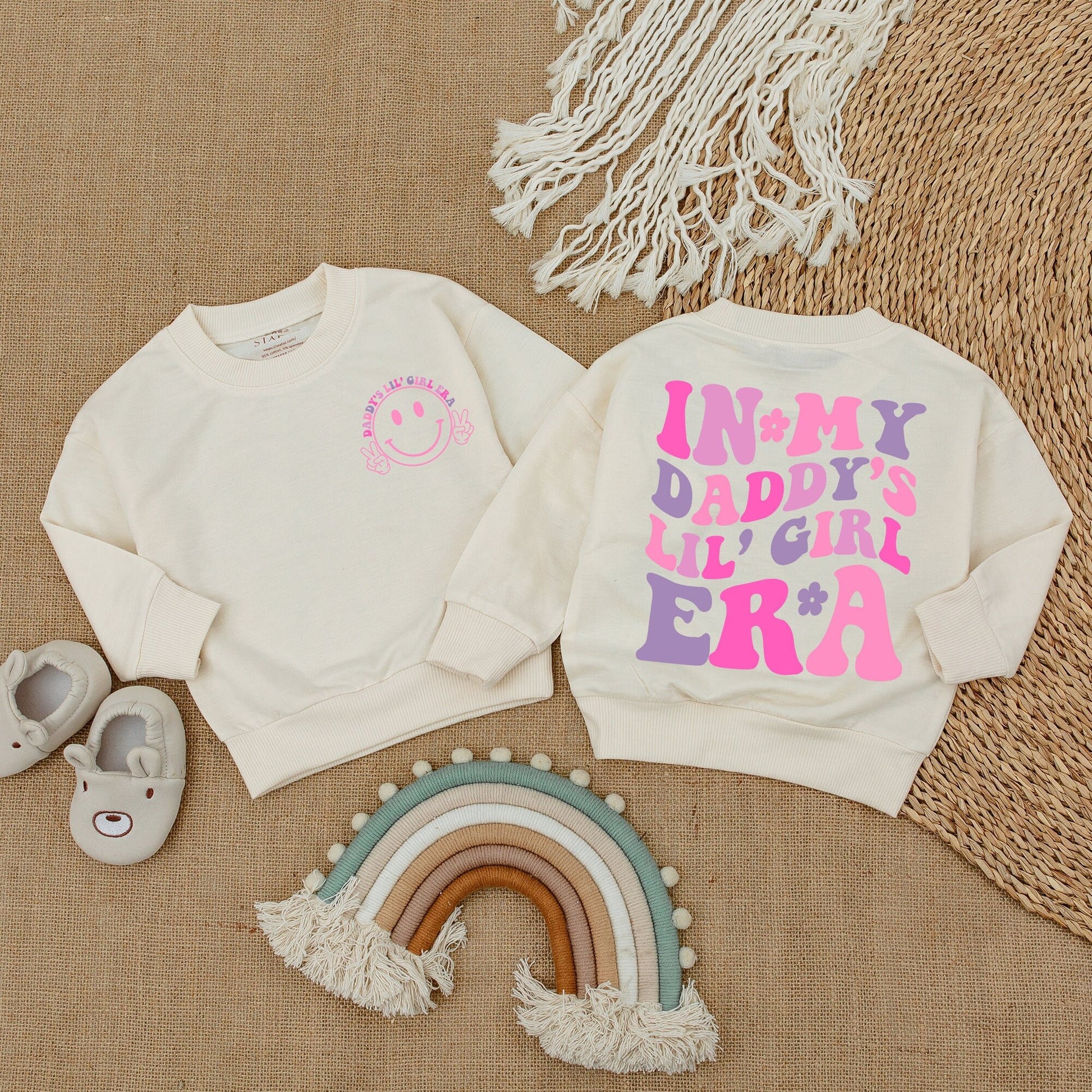 My Daddy's Lil Girl Era Retro Sweatshirt Pink Purple Funky Toddler Girl Outfit Daddy Daughter Matching Apparel Flower Smiley Peace Sign Gift
