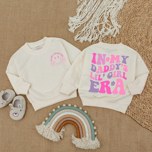 My Daddy's Lil Girl Era Retro Sweatshirt Pink Purple Funky Toddler Girl Outfit Daddy Daughter Matching Apparel Flower Smiley Peace Sign Gift