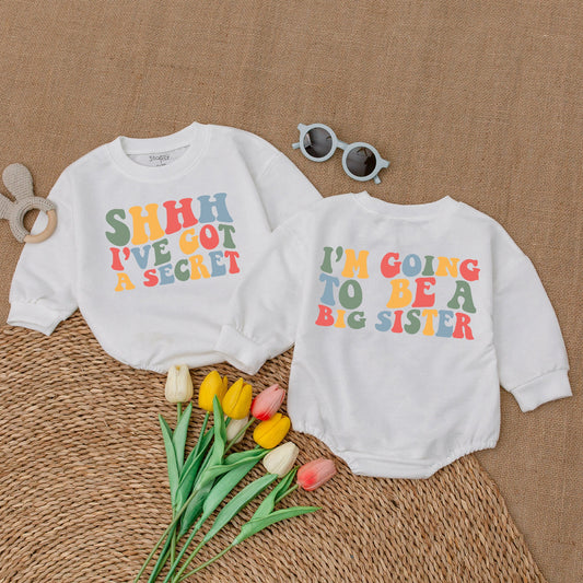 I've Got A Secret Big Sister Romper Baby Girl Announcement Outfit Newborn Bodysuit Sweatshirt T-Shirt Clothing Toddler New Baby Gift Comfortable